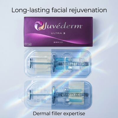 Gelformulierung Juvederm Dermal Filler 2 mal 1 ml Volumen hypodermische Injektionstiefe geeignet für medizinische kosmetische Anwendungen